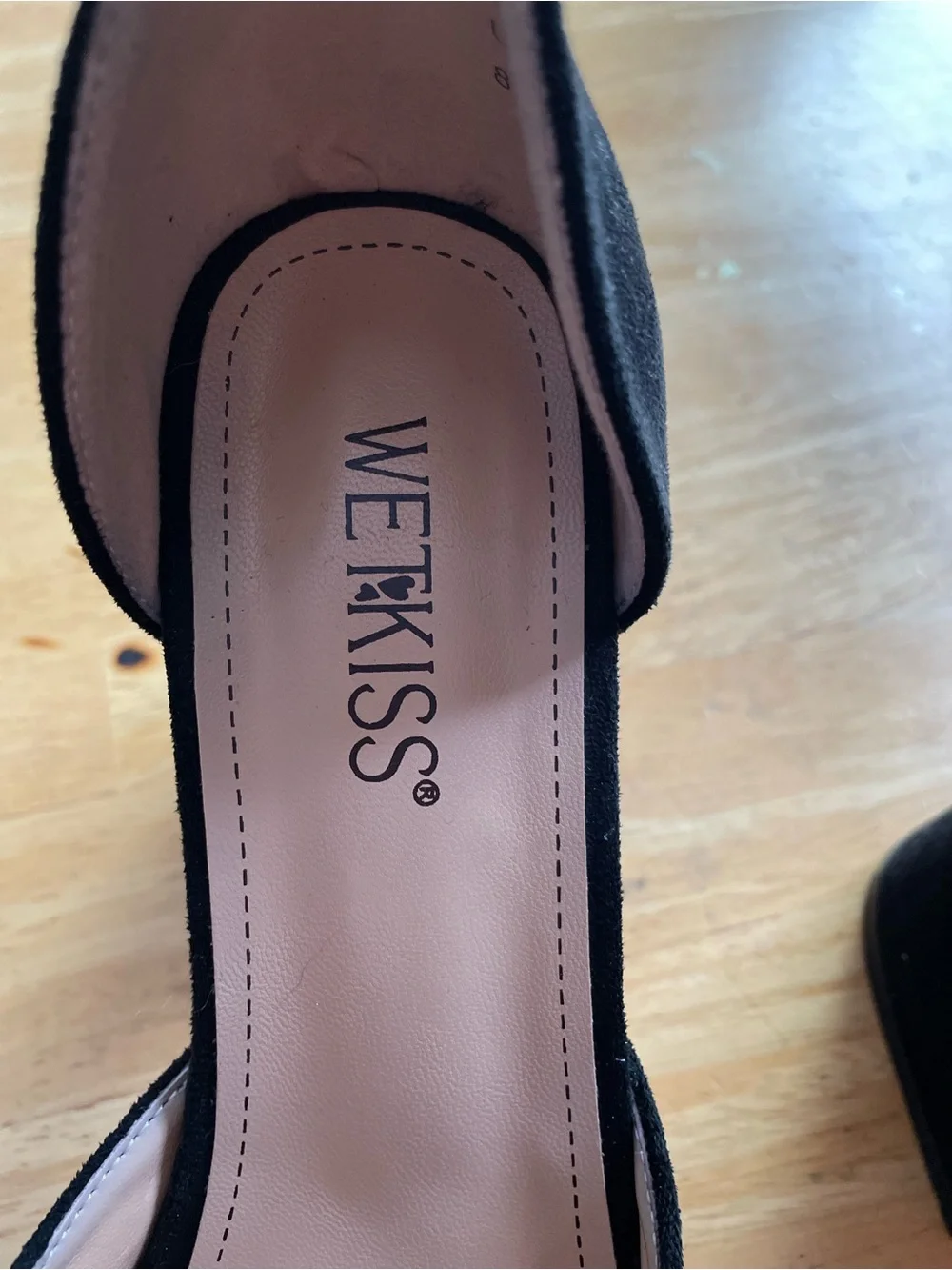 Wet Kiss Black F Suede Ankle-Strap Mary Jane’s